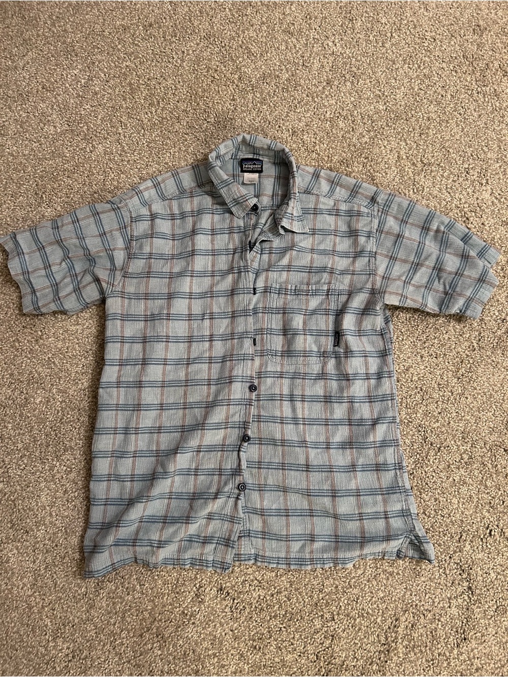 Patagonia Men's Light Blue Plaid Short Sleeve Shirt